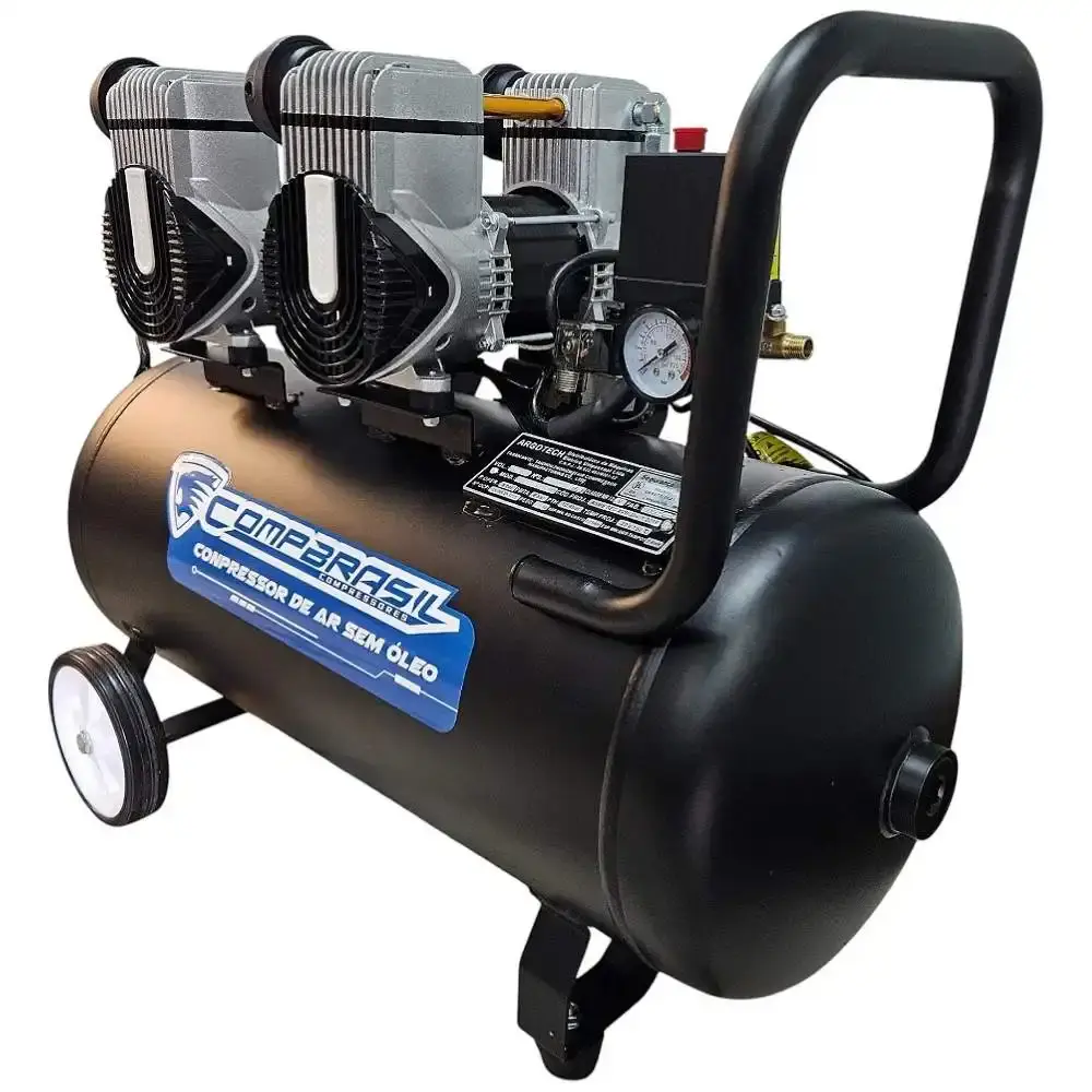 Compressor de ar portátil silencioso 10 pés 1 HP 50 litros isento de óleo 1200X2-50L Compbrasil 220 V — fotografia 2