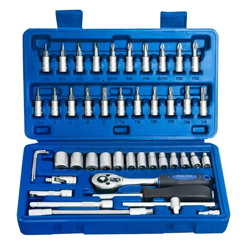Jogo de soquetes e catraca encaixe 1/4 POL com 46 peças riosul tools