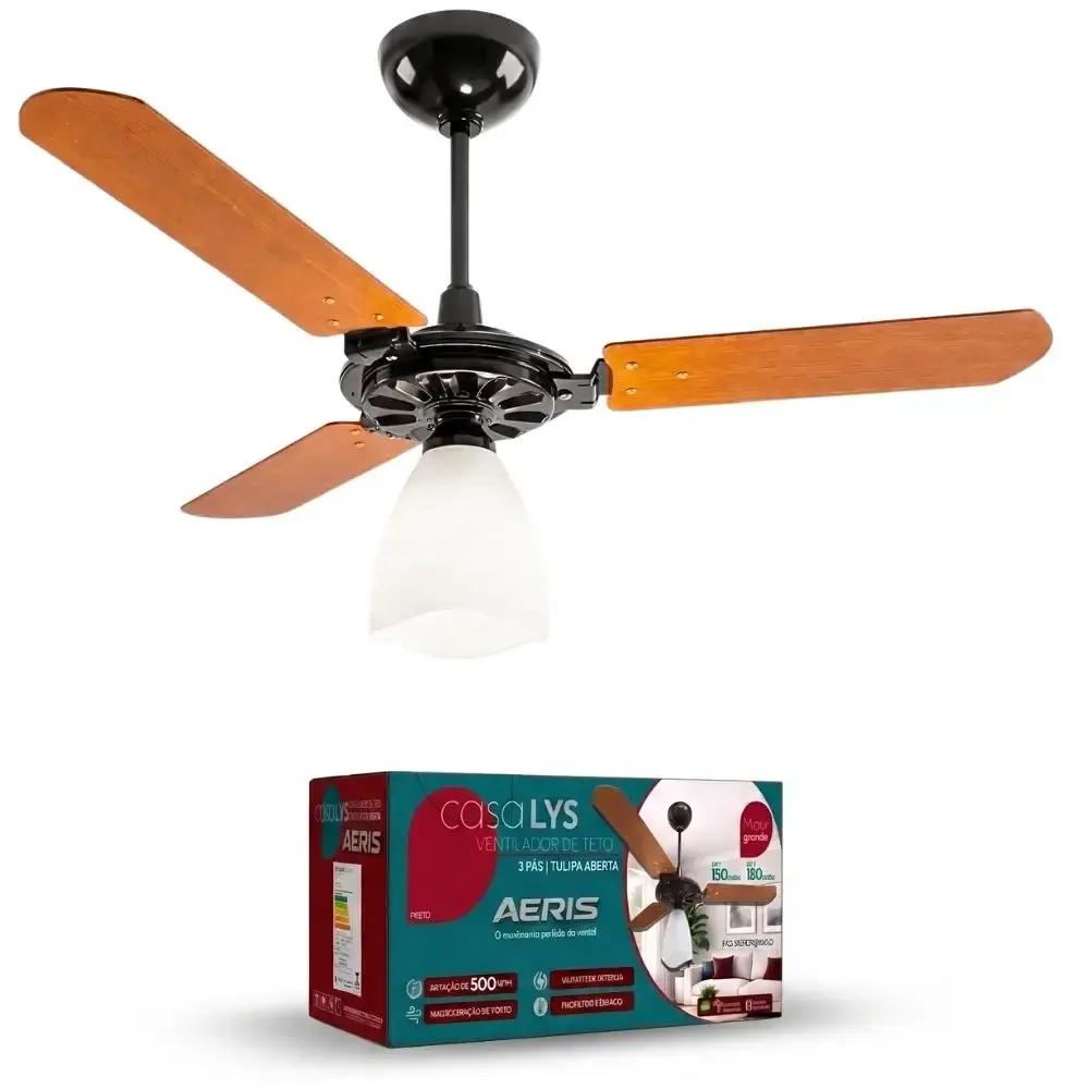 Ventilador de teto aeris 3 pás tulipa aberta casa LYS Marrom 220 V — fotografia 8