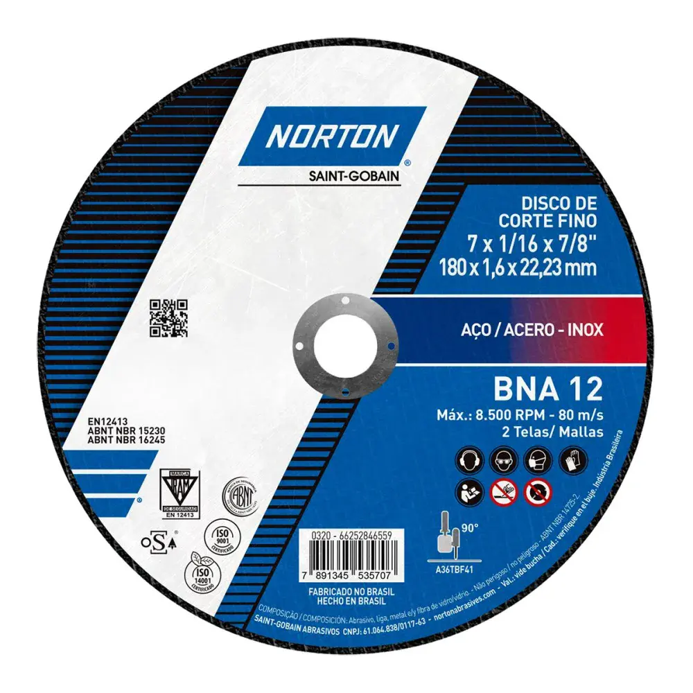 Disco de corte linha azul para aço 180X1,6MM BNA12 Norton — fotografia de referência