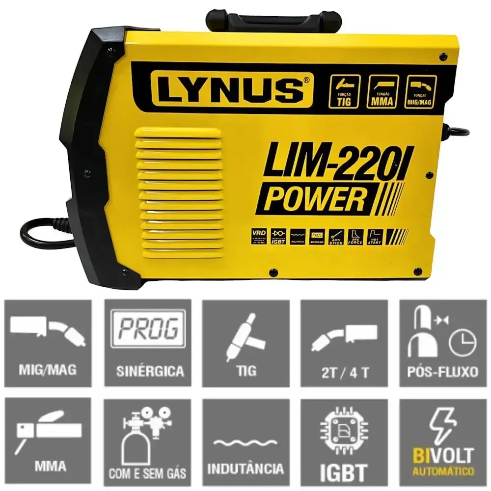 Solda mig/tig/eletrodo multiprocessos bivolt com suporte de arame 15KG Lynus — fotografia 7