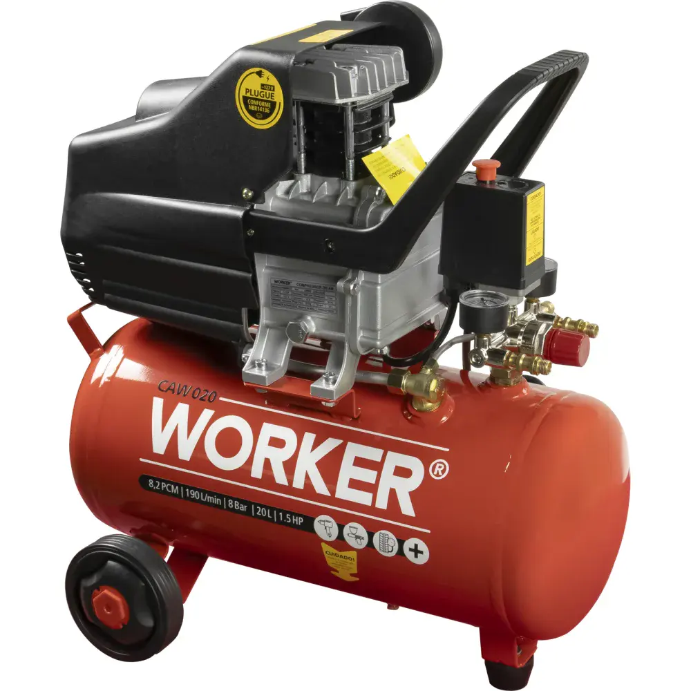 Compressor de ar 1.5HP 20L 8BAR Worker — fotografia 3