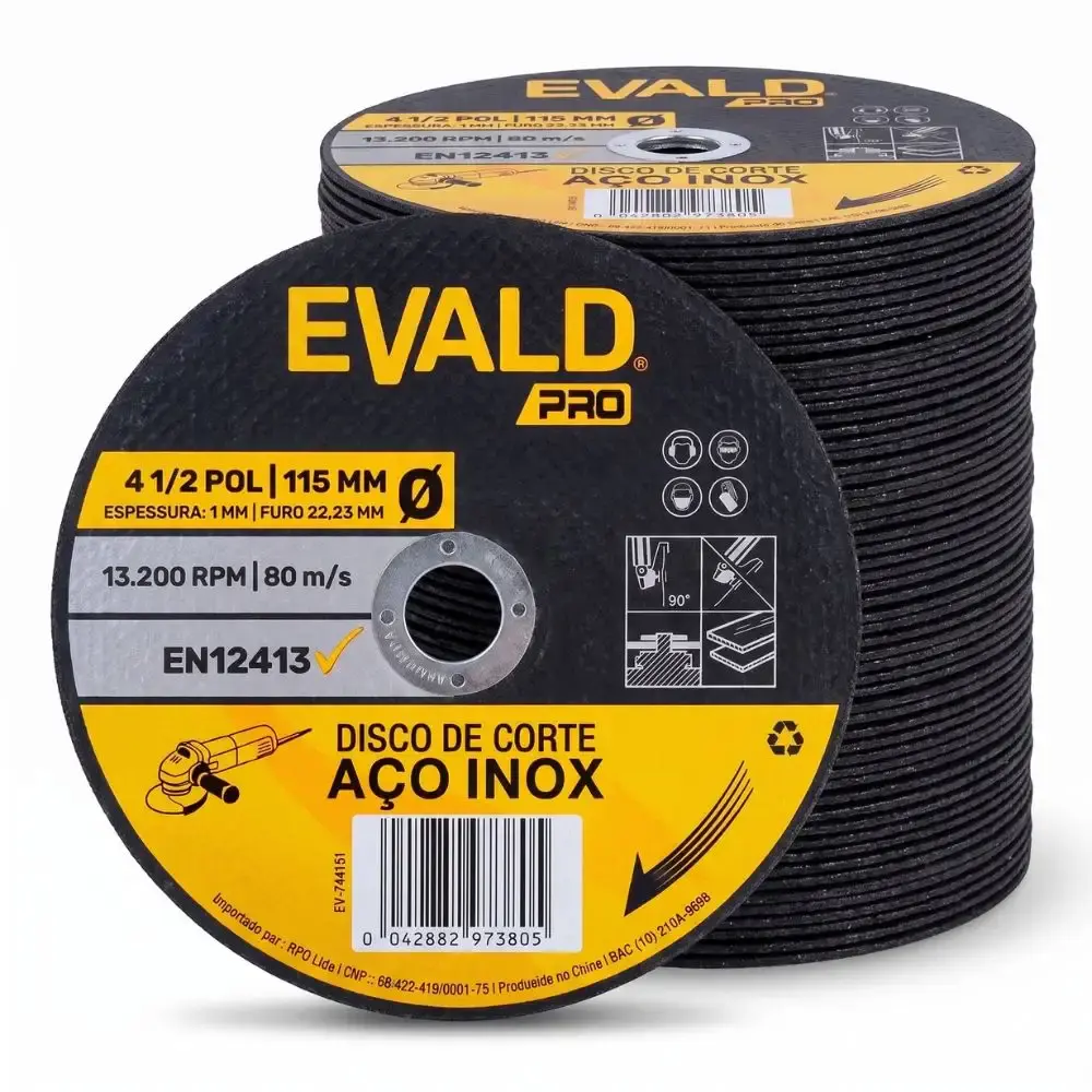 Disco de Corte Inox 50 Unidades 4.1/2 POL x 1,0 MM 13.200 RPM EVALD PRO — fotografia de referência