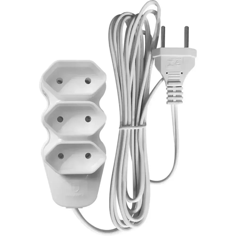 Extensão elétrica cabo paralelo branco 2P 10A 3M bivolt Liege — fotografia 2