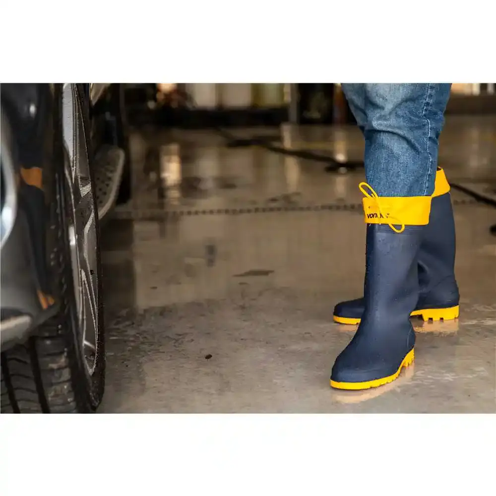 Bota de PVC azul com polaina amarela cano médio sem forro Vonder — fotografia 5
