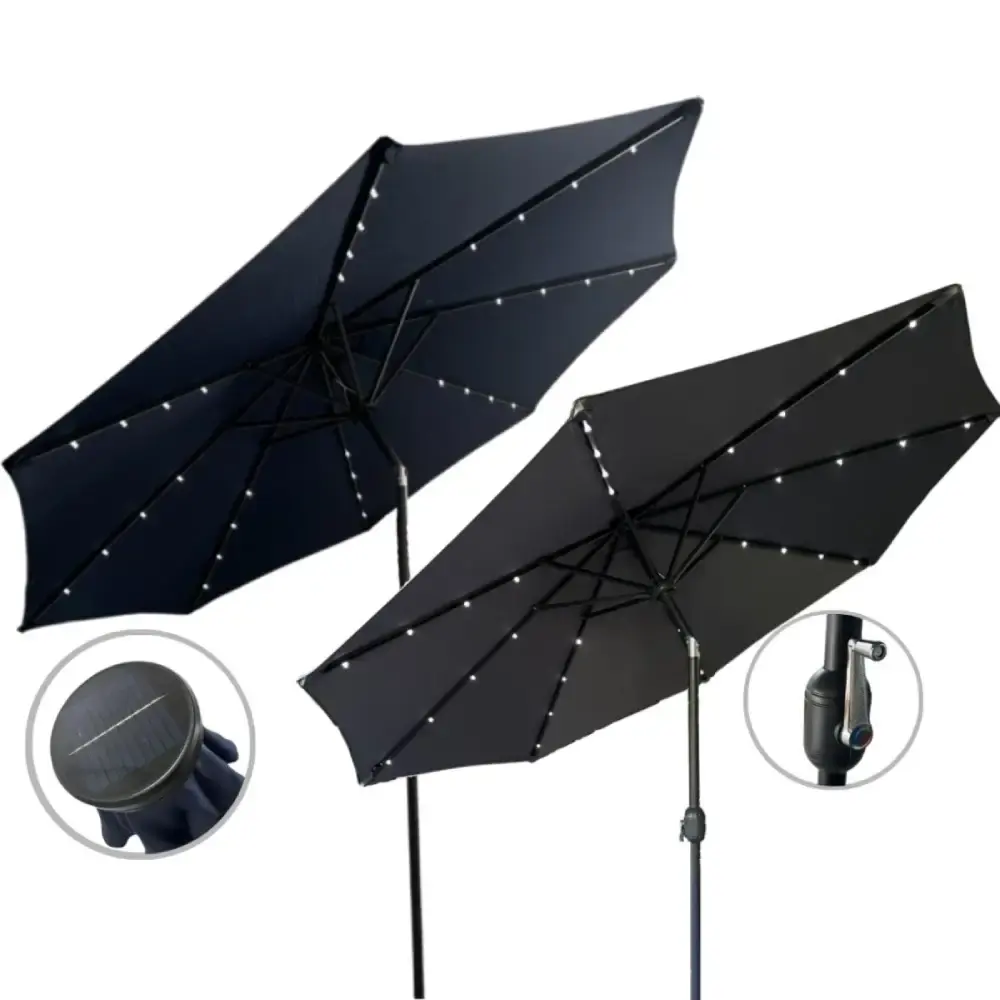 Ombrelone Base 2,70 mts Articulado Led e Manivela Azul ou Cinza IMPORTWAY