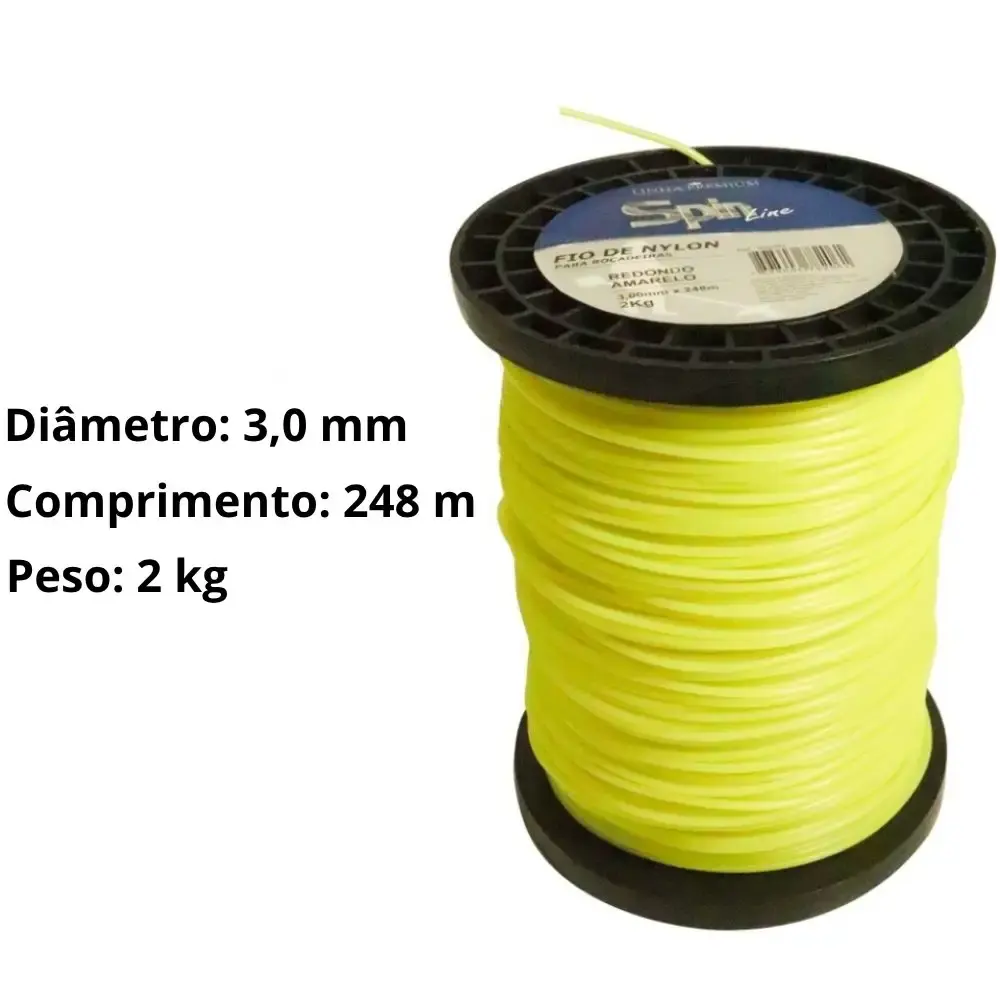 Fio de nylon 3,0 MM redondo para roçadeira bobina 2 KG 248 metros amarelo Vulcan — fotografia 4