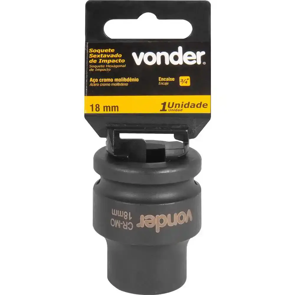 Soquete Sextavado de Impacto Encaixe 3/4 polegada 18Mm Cromado VONDER — fotografia 4