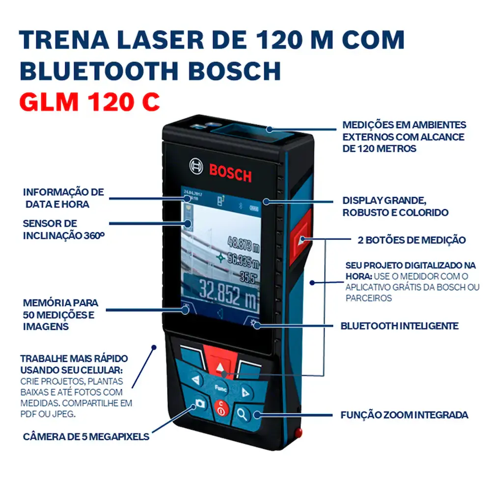 Trena laser Bosch GLM 120 C alcance 120m com Bluetooth — fotografia 11