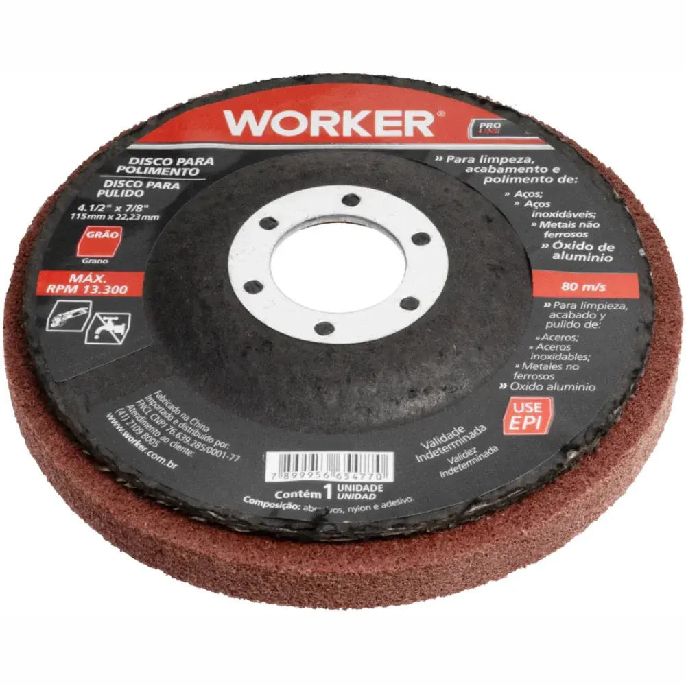 Disco de polimento 4.1/2"X7/8" grão 320 Worker — fotografia 9