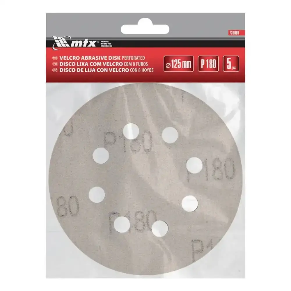 Disco de Lixa Perfurado com Velcro Grão 180 125 mm kit com 5 Peças MTX — fotografia 5