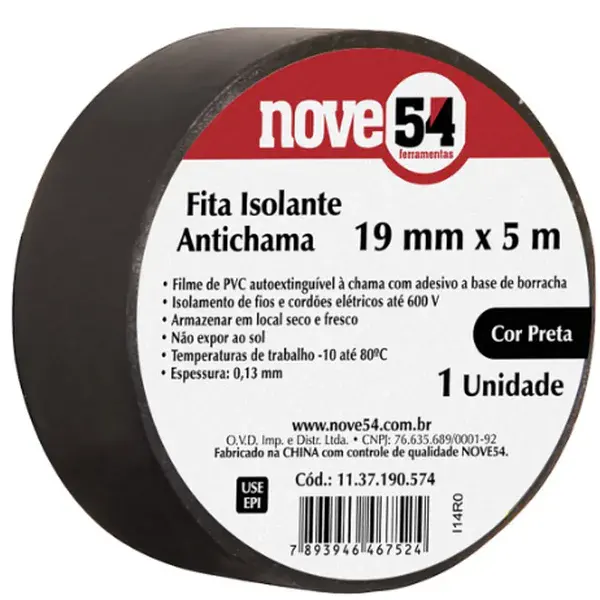 Fita Isolante Antichamas 19MM x 5M Preta - Nove54 — fotografia de referência
