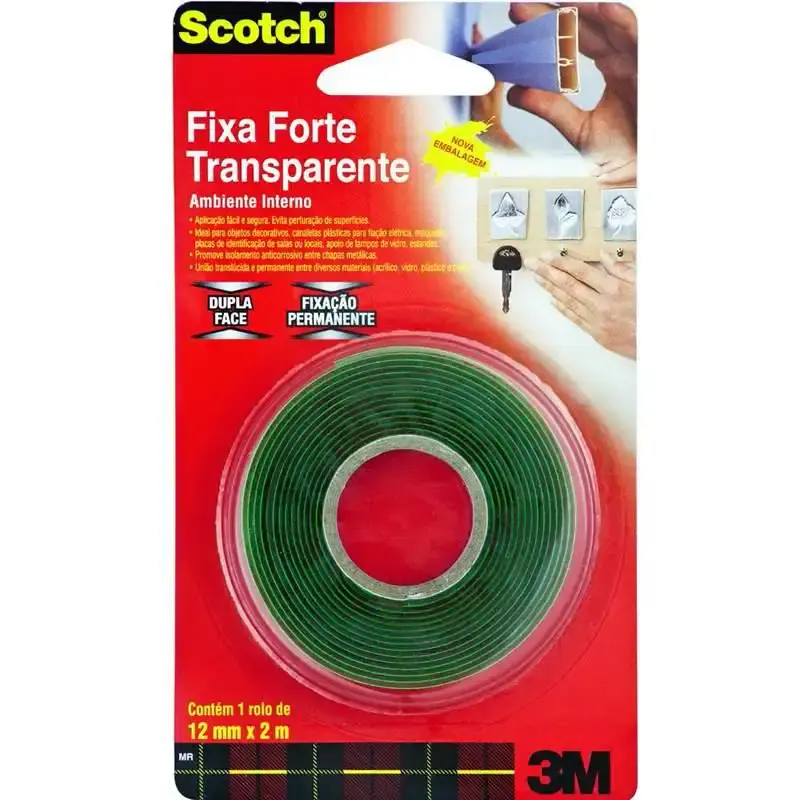 Fita Dupla Face Fixa Forte Transparente p/ Ambiente Interno 12 MM x 2 Metros Scotch 3M — fotografia de referência