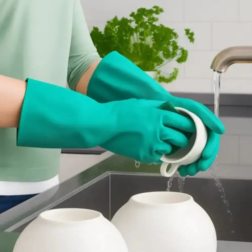 Luva nitrílica emborrachada forrada verde Carbografite GG — fotografia 8