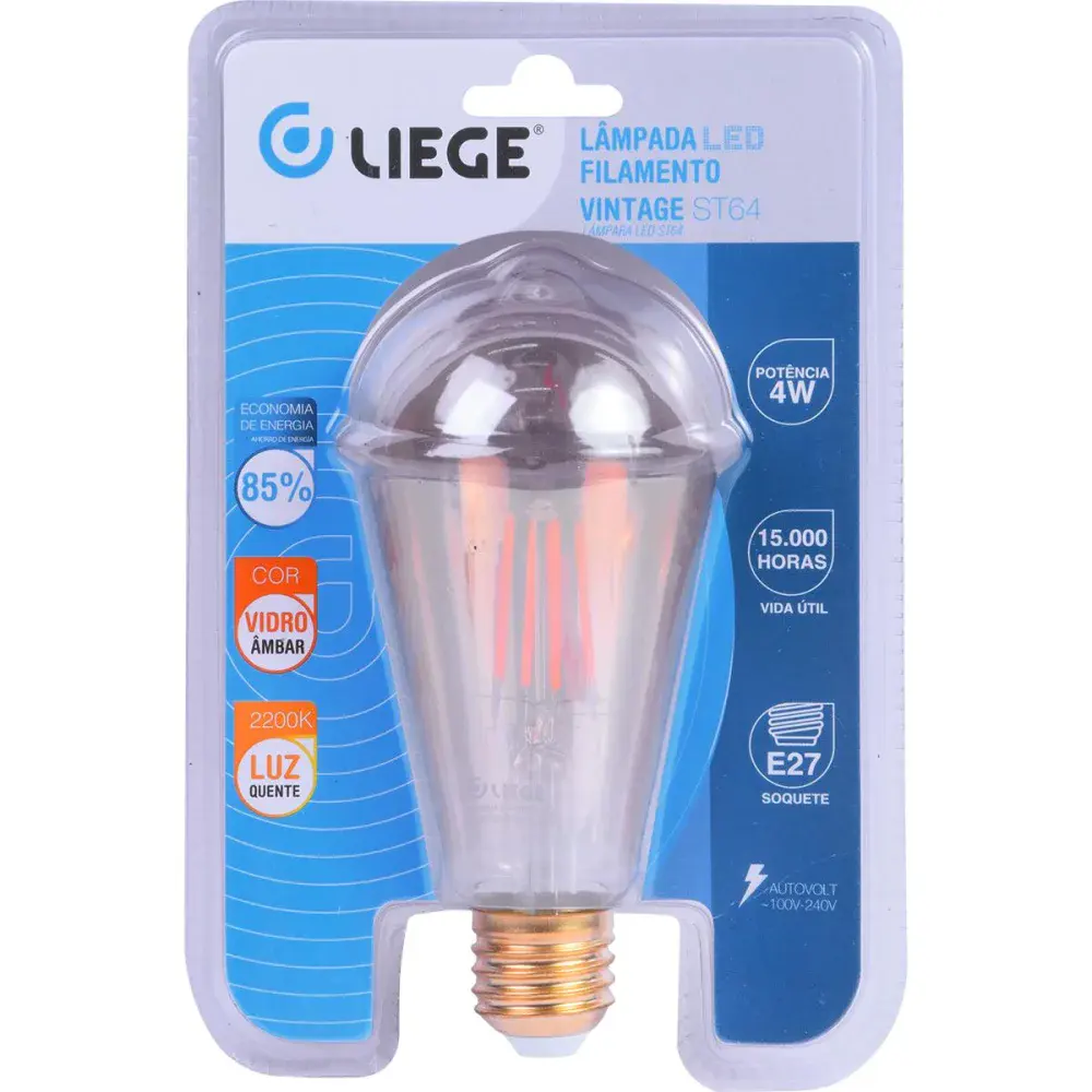 Lâmpada de led filamento vintage âmbar ST64 E27 4W bivolt Liege — fotografia 5