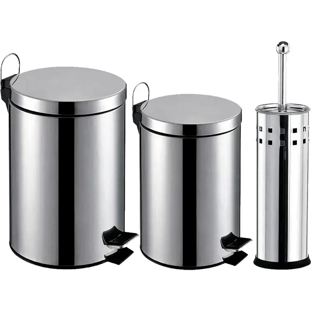 Kit lixeira em aço inox com 3 peç Kala — fotografia 4