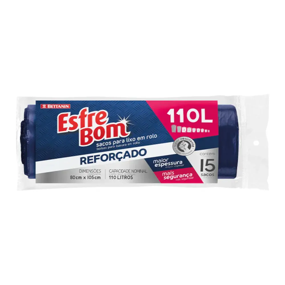 Saco lixo reforçado 110L 15 peç esfrebom Bettanin