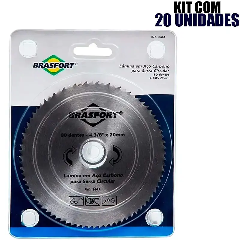 Serra circular 4.1/2 pol HSS para madeira 80 dentes kit com 20 unidades evald/brasfort — fotografia de referência