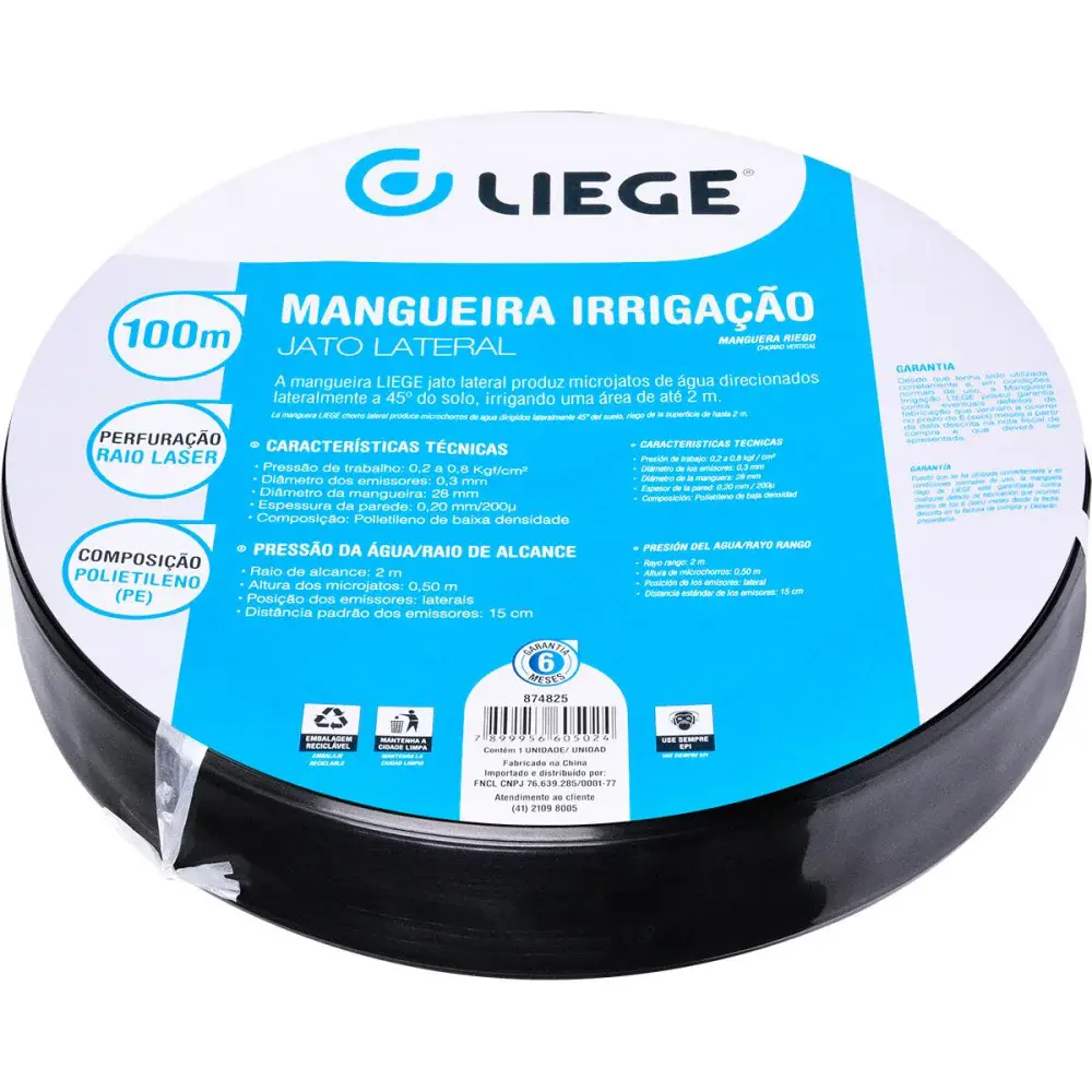 Rolo de mangueira de irrigação com jato lateral 100M Liege
