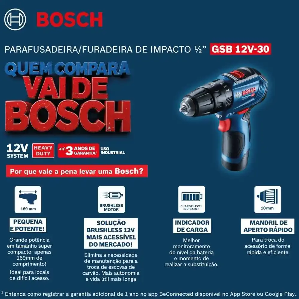Furadeira parafusadeira bateria 12V com impacto GSB 12V-30 brushless sem bateria e carregador Bosch — fotografia 8
