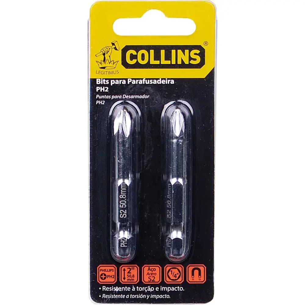 Bits parafusadeira PH2 ponta simples 2 un 1/4 2 Collins — fotografia 7