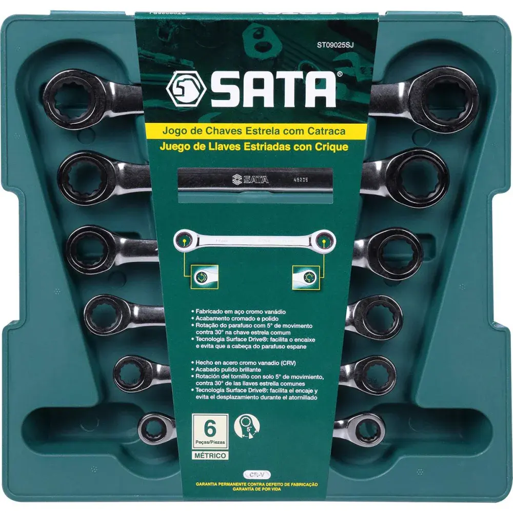 Jogo de chave estrela com catraca 8-19MM com 6 peç Sata — fotografia 2