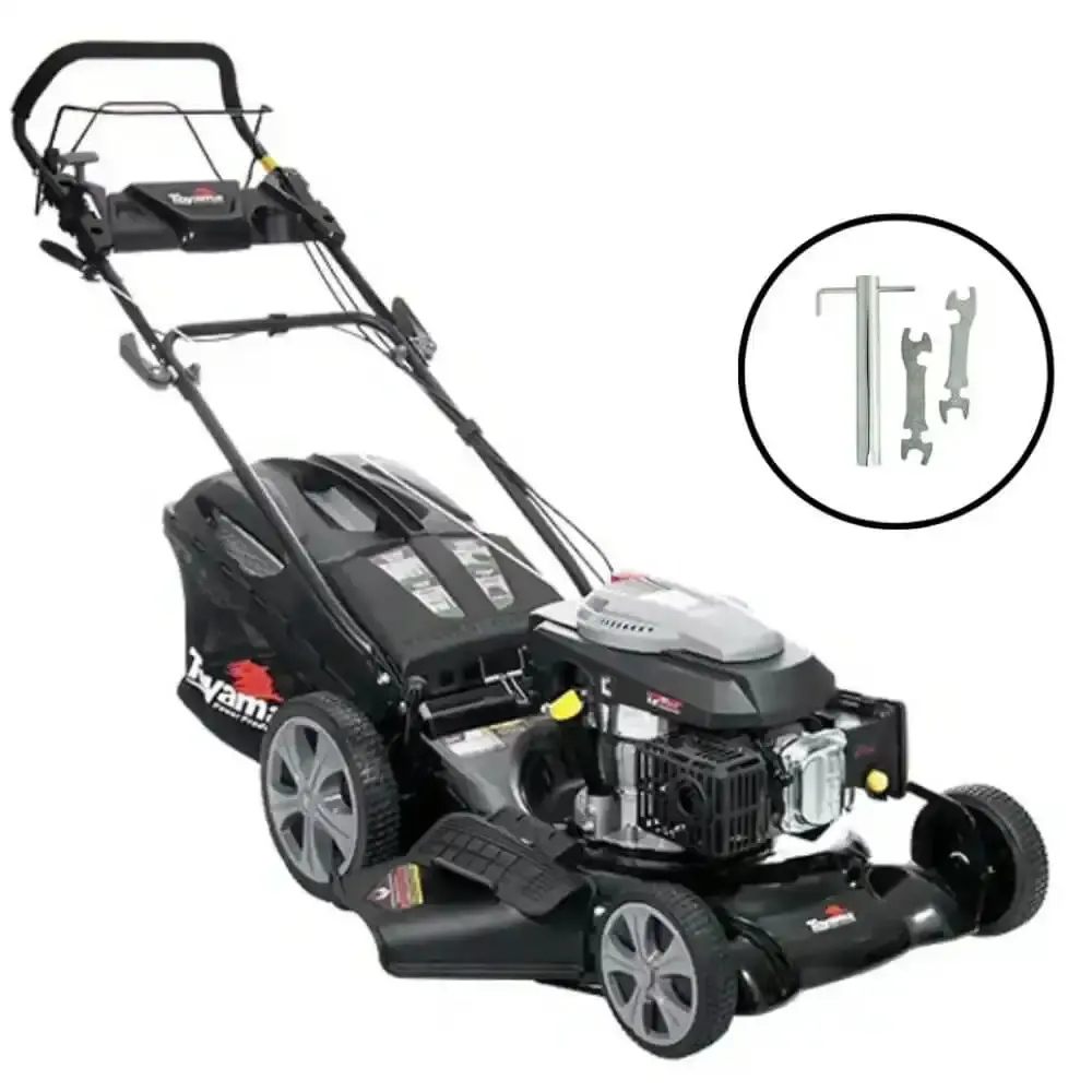 Cortador de grama à gasolina 6 HP 4 tempos com tração e recolhedor 4 em 1 TLM510TRMS-60L Toyama — fotografia de referência