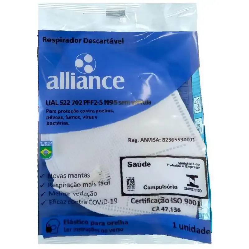 Máscara PFF2-S N95 Respirador N95 Branco s/ Válvula Kit com 10 Unidades ALLIANCE — fotografia 2