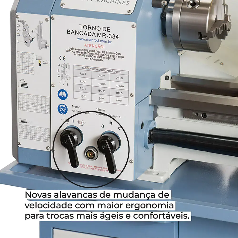Torno mecânico de bancada profissional MR-334 700 MM 220V Manrod — fotografia 3