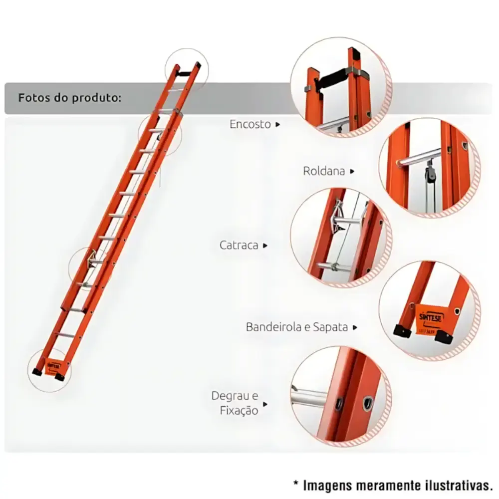 Escada de Fibra de Vidro 23 Degraus Extensível 4.2 x 7.2 Metros EAFD-23 SÍNTESE — fotografia 3