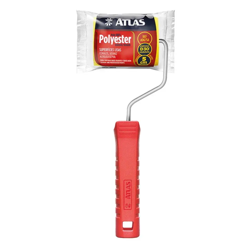 Rolo de espuma 5CM poliéster com cabo para pintura Atlas
