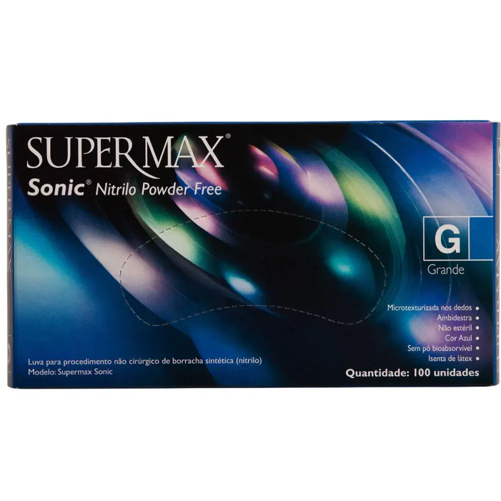 Luva nitrílica sonic azul cobalto g com 100 peç Supermax — fotografia 3