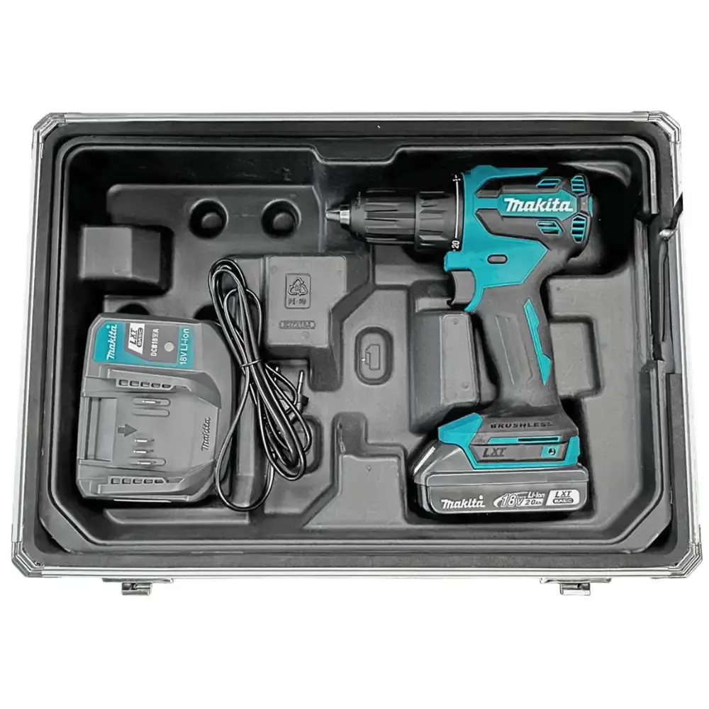Parafusadeira furadeira impacto bateria 18V com carregador e maleta 96PÇS DHP490WVX3 Makita — fotografia 4