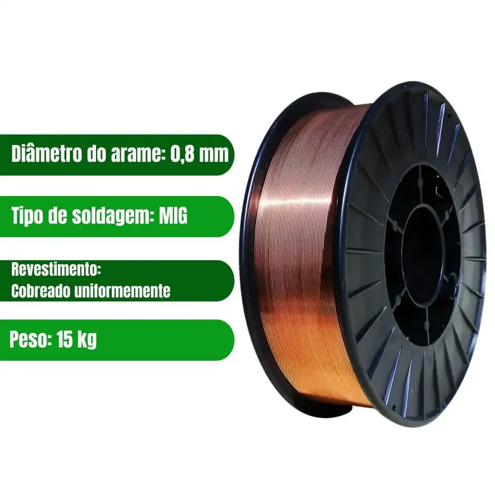 Arame para solda mig 0.8 MM rolo plástico 15 KG ER70S-6 brax — fotografia 5