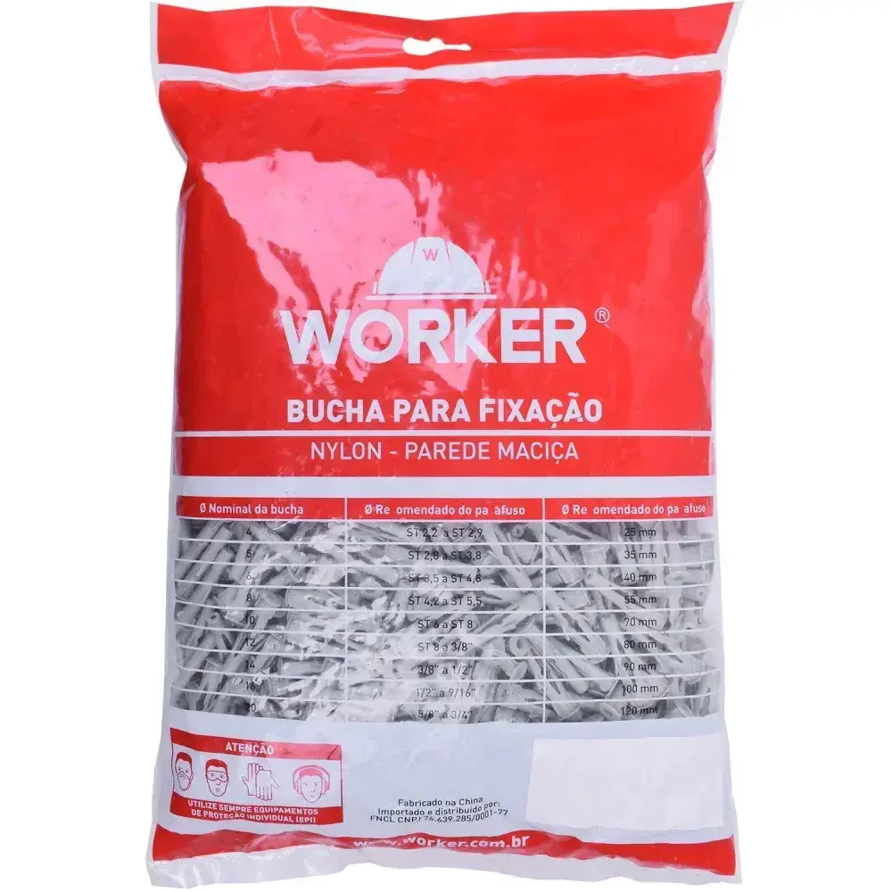 Bucha de nylon para parede oca N°10 250 peç Worker — fotografia 5