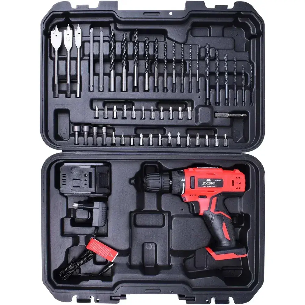 Parafusadeira furadeira a bateria 12V 1/32 52 peç Worker — fotografia 4
