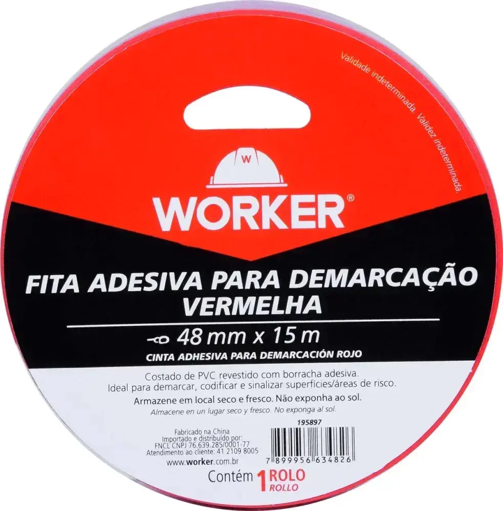 Fita adesiva para demarcação 48MMX15M vermelha Worker — fotografia 7