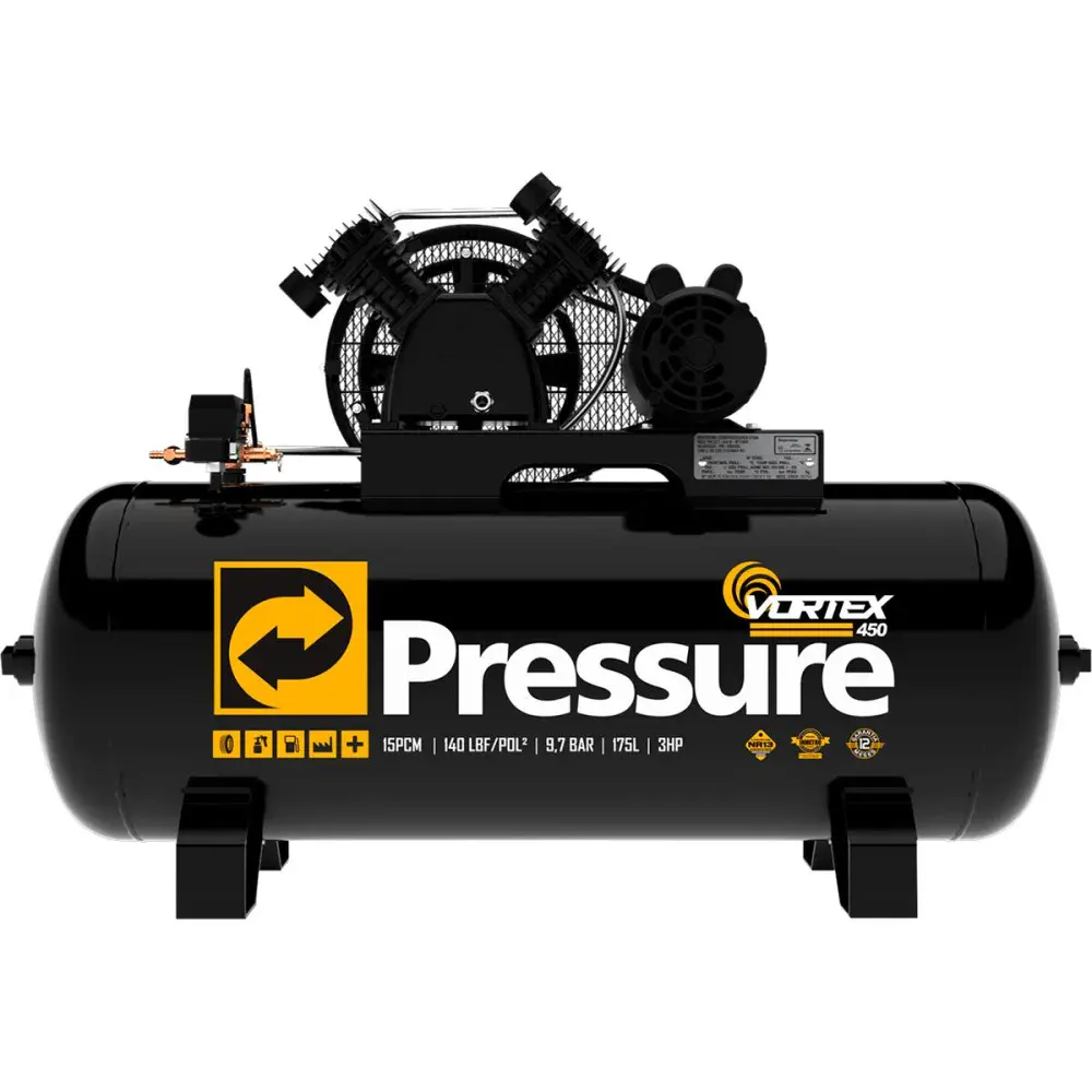 Compressor de ar vortex 450 15PCM 140PSI 175L mono bivolt Pressure