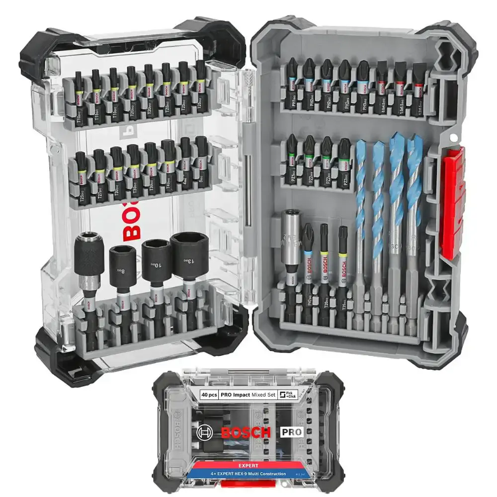 Kit PRO impact com 40 peças para perfurar e parafusar Bosch