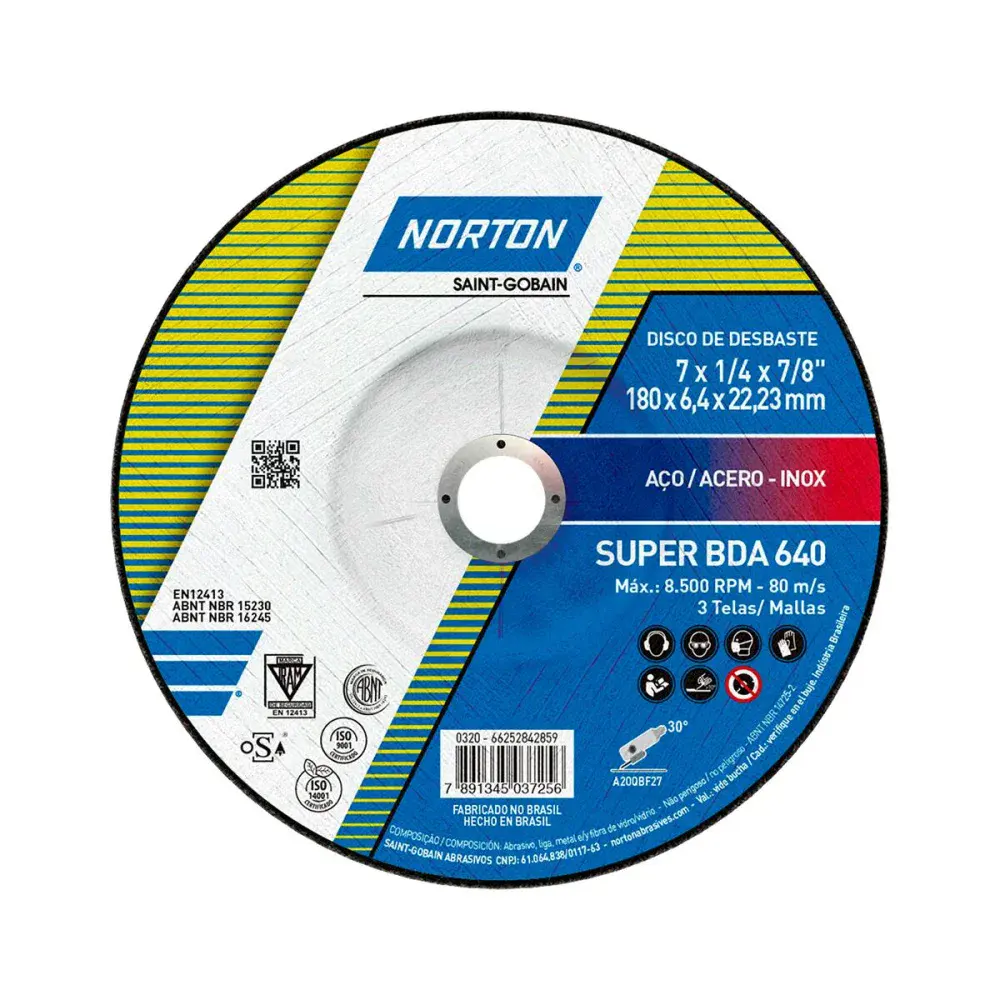Disco de desbaste super aço bda 640 180X6,4X22,23MM Norton — fotografia de referência