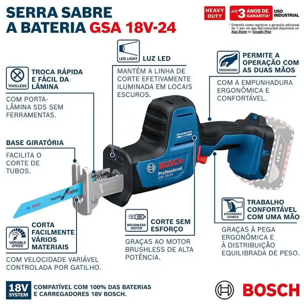 Serra sabre a bateria 18V GSA 18V-24 com 2 lâminas sem bateria Bosch — fotografia 7