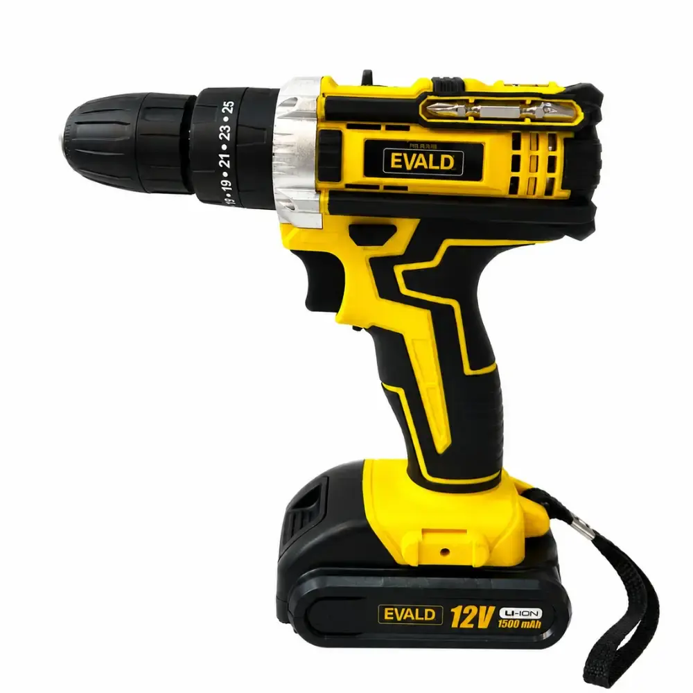 Parafusadeira furadeira bateria 12V com impacto bivolt PFE-012EVI Evald — fotografia 4