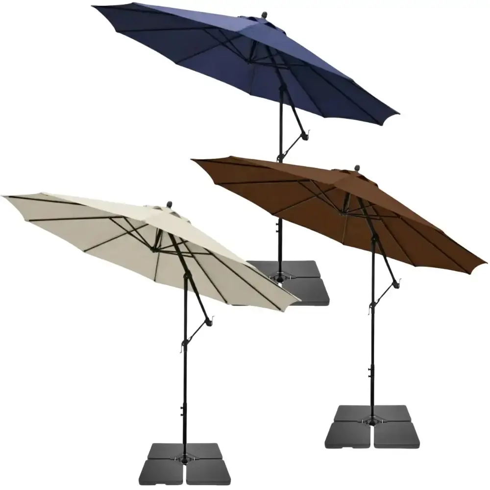Ombrellone lateral suspenso para jardim 3,0M com base 60L 4 peças preto casa LYS Azul