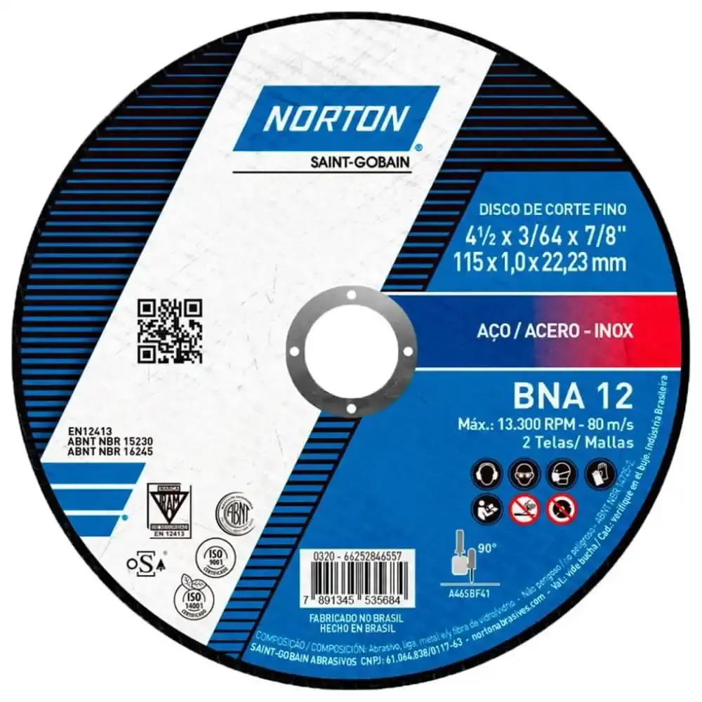 Disco de corte para metal e inox 4.1/2 POL BNA 12 Norton