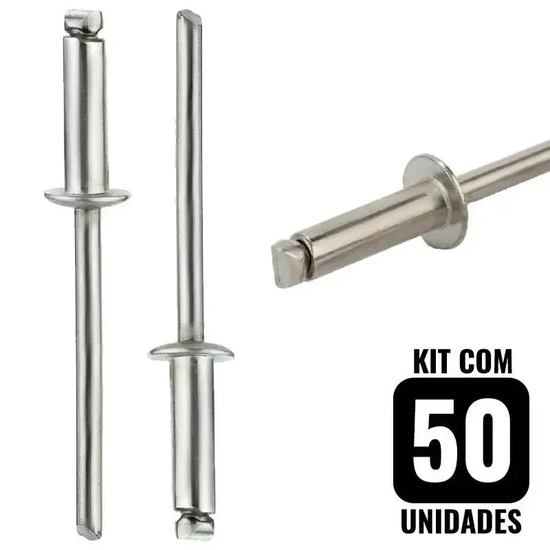 Rebite POP Inox 6.4 x 12 MM Aço Inox Kit com 50 Unidades BELENUS