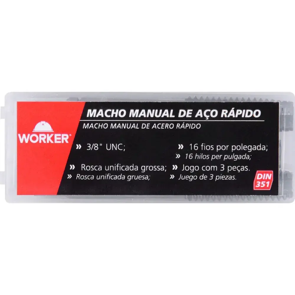 Jogo macho manual DIN351 unc 3/8"X16" 3 peças Worker — fotografia 12