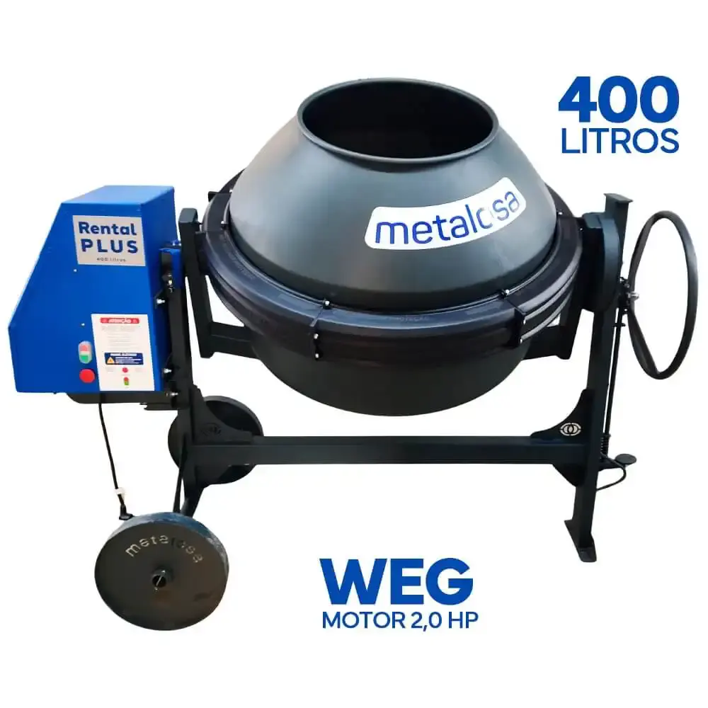 Betoneira 400 litros rental motor weg 2,0 HP mono 220V Metalosa — fotografia 6