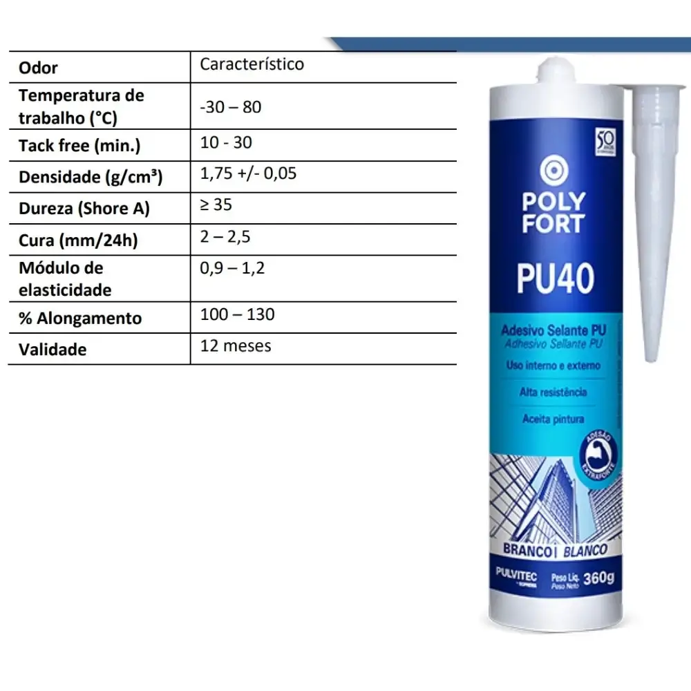 Adesivo selante PU40 branco 360G Pulvitec — fotografia 5