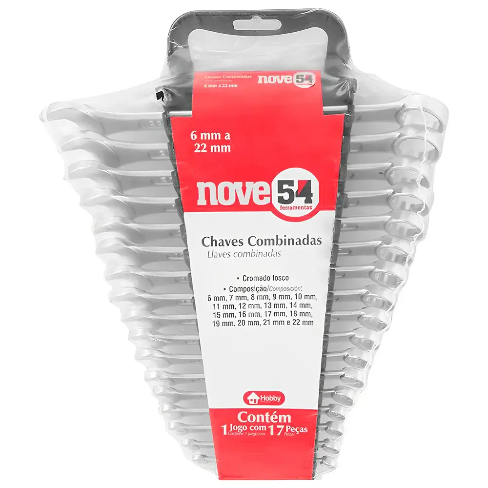 Jogo de chaves combinada 6 a 22MM Cromada 17 Peças e Suporte NOVE54 — fotografia 3