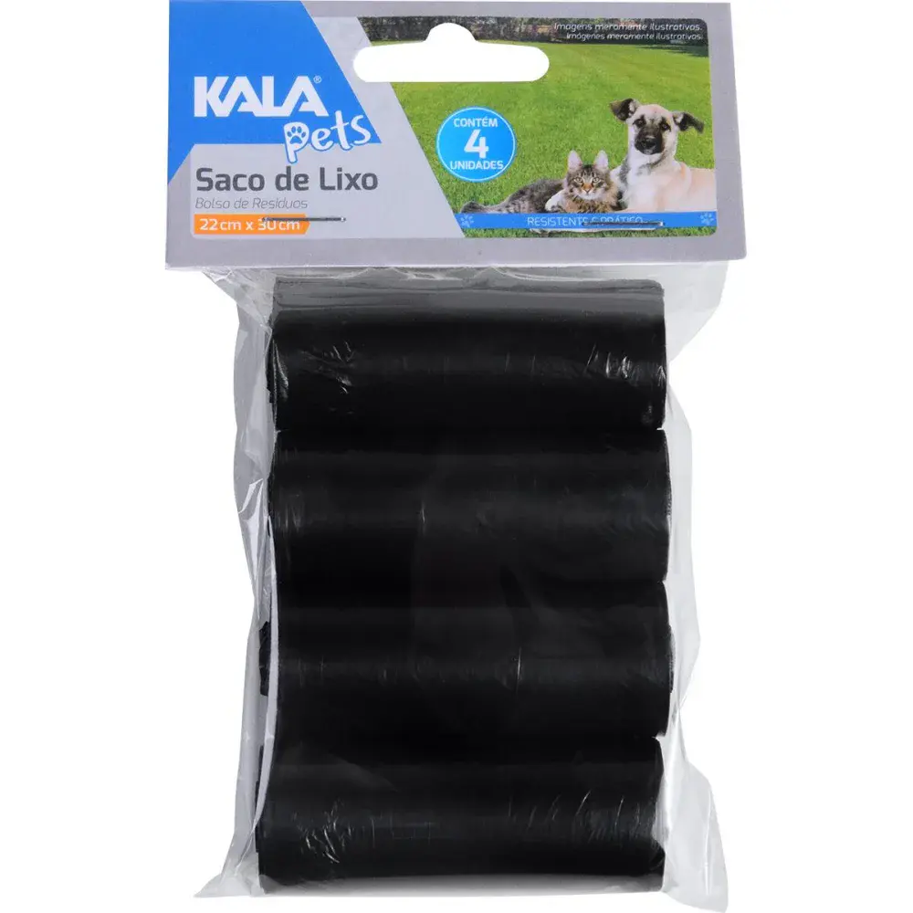 Saco coletor plástico preto para pets 4 rolos 22X30 Kala — fotografia 4